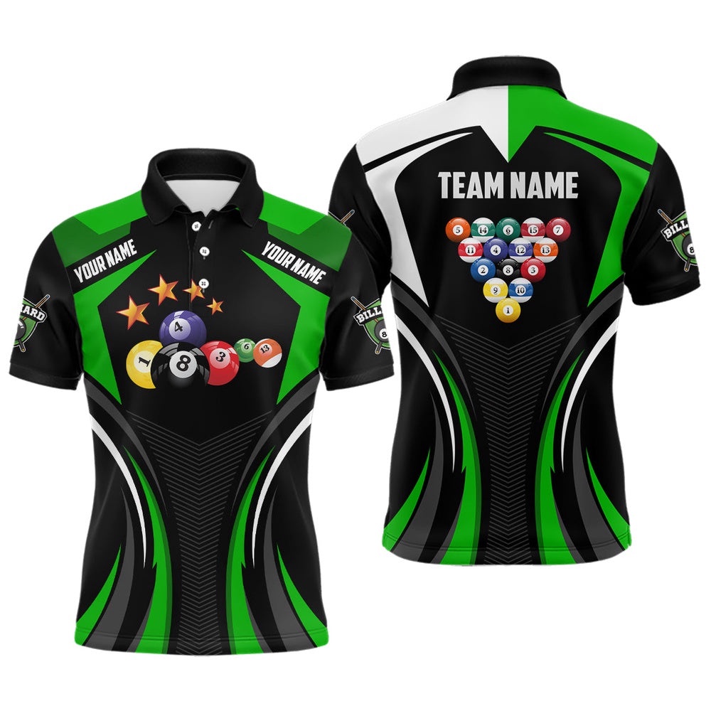 Name Green Billiard Polo Custom 3D Billiard Polo Shirts For Team Player, Personalized Billiard Polo Shirt