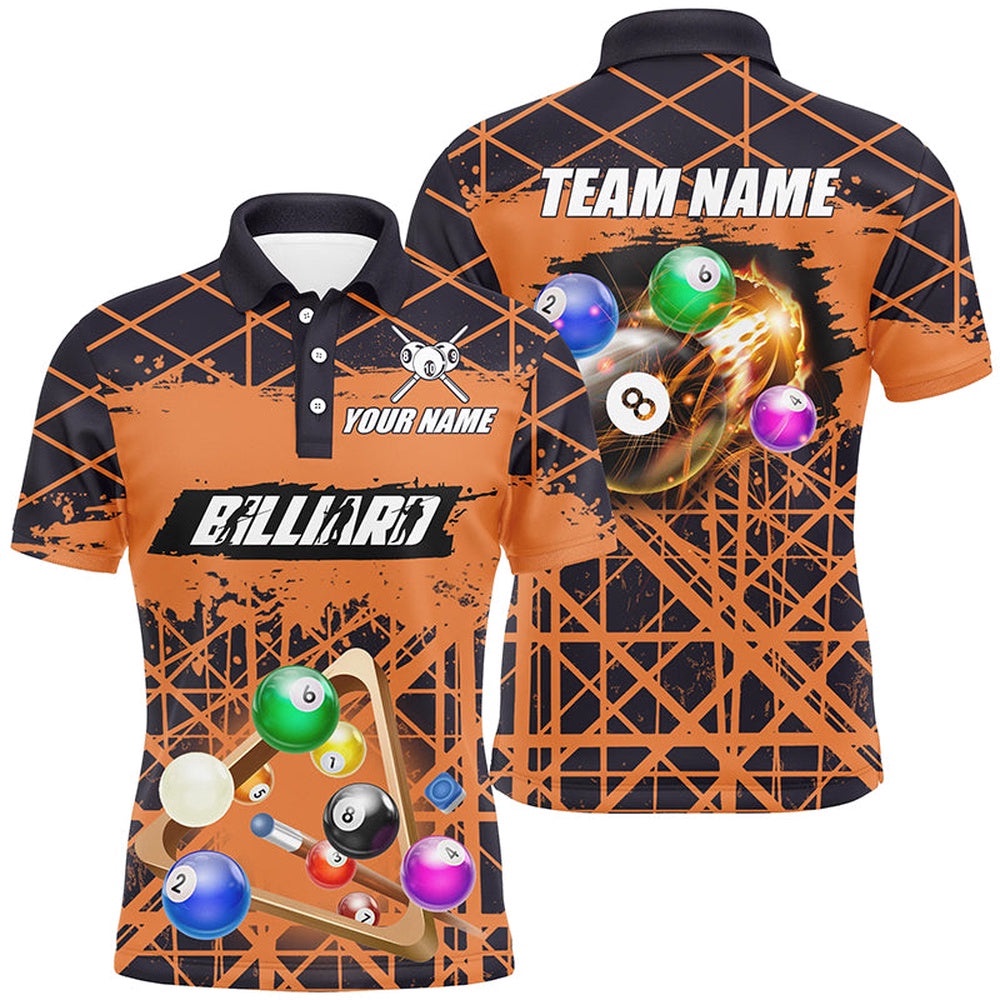 Orange Billiard Grunge Style Full Printing Polo Shirts Custom Pool Player Custom, Personalized Billiard Polo Shirt Orange Billiard Grunge Style Full Printing Polo Shirts Custom Pool Player Custom, Personalized Billiard Polo Shirt