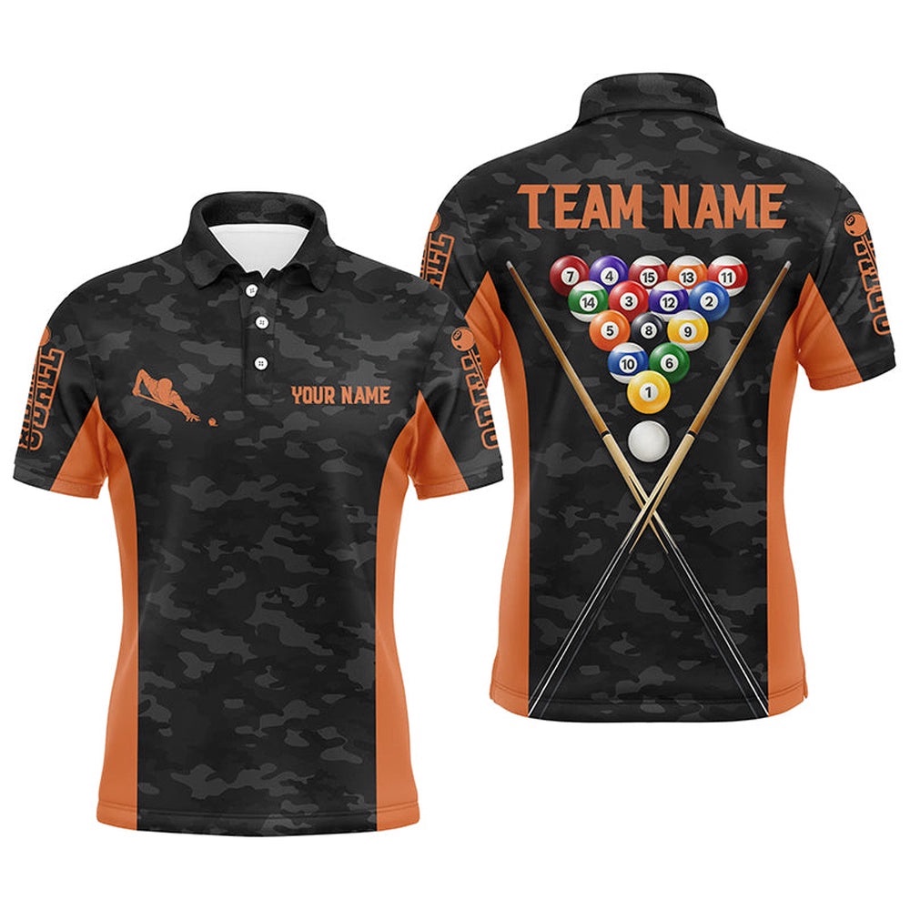 Orange Grey Camouflage 8 Ball Billiard 3D Polo Shirts, Custom Billiards Polo, Personalized Billiard Polo Shirt Orange Grey Camouflage 8 Ball Billiard 3D Polo Shirts, Custom Billiards Polo, Personalized Billiard Polo Shirt