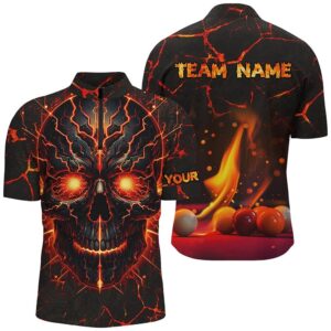 Orange Skull Billiard Shirts Custom Fire Billiard…