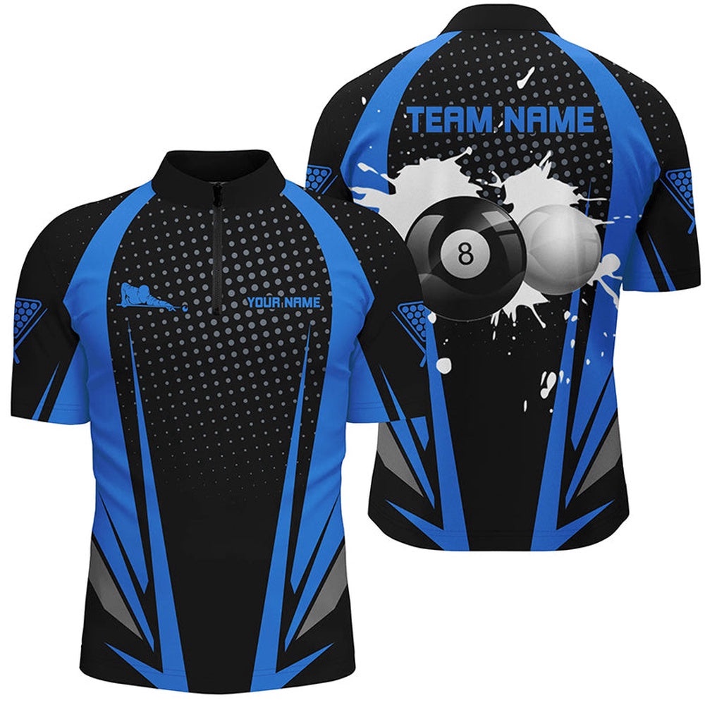 Paint Billiard Balls Black Blue 3D Jersey Shirts, Custom 8 Ball Billiards Jerseys, Personalized Billiard Team Jersey Shirt