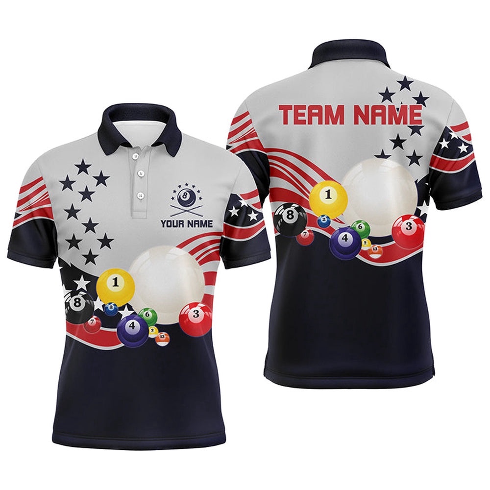 Patriotic Billiard American Style Customized Polo Shirts, Custom USA Flag Pool Team, Personalized Billiard Polo Shirt Patriotic Billiard American Style Customized Polo Shirts, Custom USA Flag Pool Team, Personalized Billiard Polo Shirt