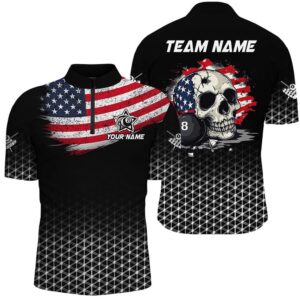 Patriotic Skull 8 Ball Billiard Shirts Custom…