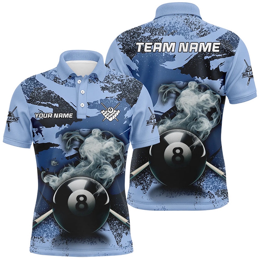 Personalized 8 Ball Pool & Cue Smoke Custom Blue Camo Polo Shirts, Billiard Snooker Outfits, Personalized Billiard Polo Shirt Personalized 8 Ball Pool & Cue Smoke Custom Blue Camo Polo Shirts, Billiard Snooker Outfits, Personalized Billiard Polo Shirt
