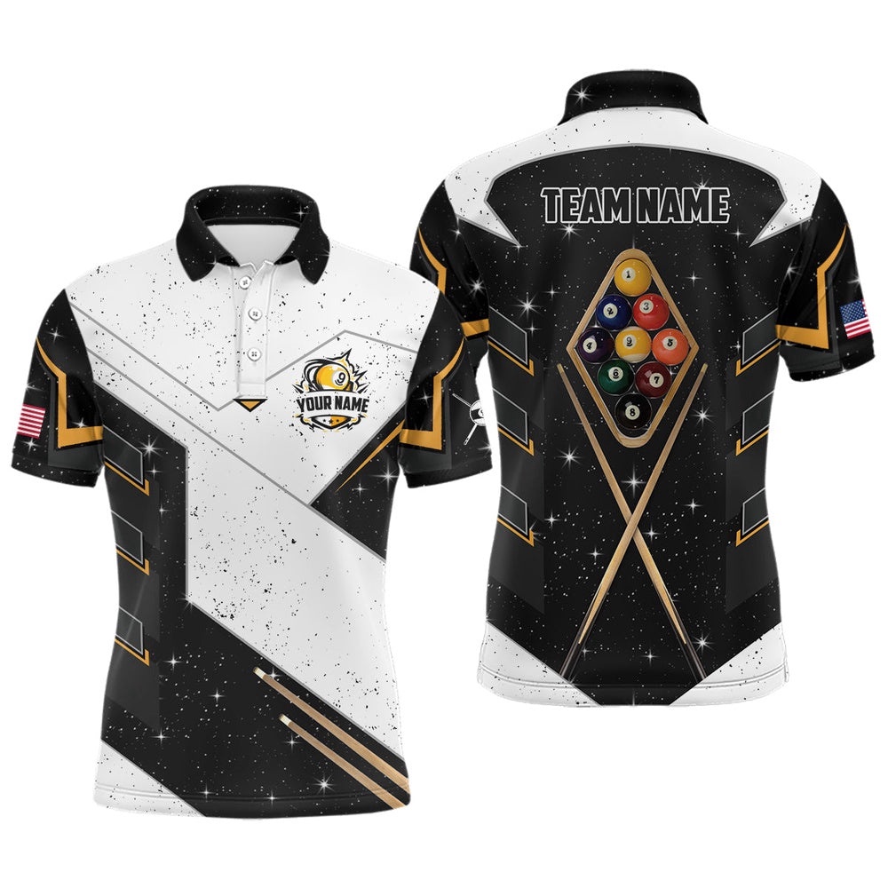 Personalized 9 Ball Pool Billiard Grunge Polo Shirts Custom 9 Ball Billiards Attire Polo, Personalized Billiard Polo Shirt