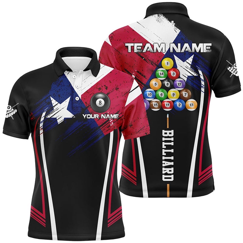 Personalized Texas Billiard Polo Polo Shirts Custom Patriotic Billiard Texas Flag Shirts, Personalized Billiard Polo Shirt