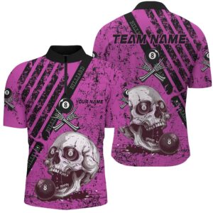 Pink Blue Billiard Skull Custom Billiard Shirts,…