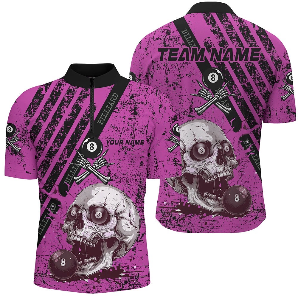 Pink Blue Billiard Skull Custom Billiard Shirts, Billiard Pool Team Club Uniform, Personalized Billiard Team Jersey Shirt Pink Blue Billiard Skull Custom Billiard Shirts, Billiard Pool Team Club Uniform, Personalized Billiard Team Jersey Shirt