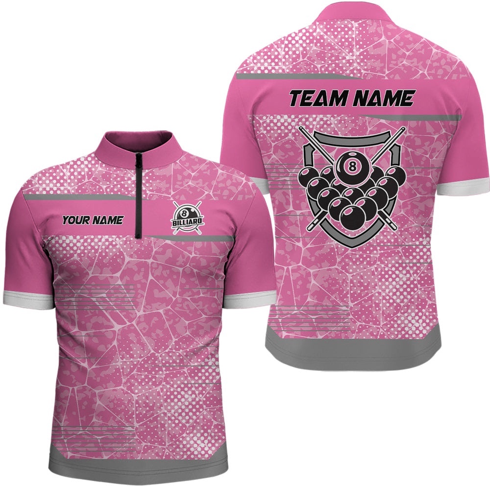 Pink Grey 8 Ball Custom Billiard Balls Team Jerseys, Personalized Billiard Team Jersey Shirt Pink Grey 8 Ball Custom Billiard Balls Team Jerseys, Personalized Billiard Team Jersey Shirt