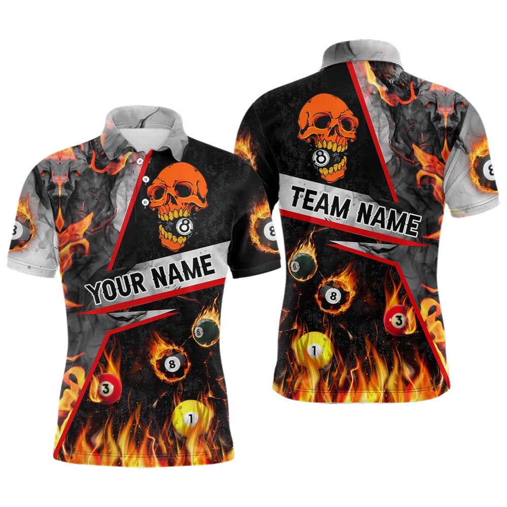 Pool 8 Ball Skull On Fire 3D Full Printing Billiards Team Shirts, Personalized Billiard Polo Shirt Pool 8 Ball Skull On Fire 3D Full Printing Billiards Team Shirts, Personalized Billiard Polo Shirt