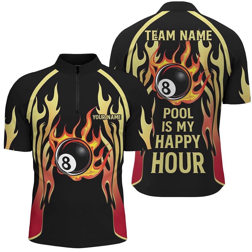 Pool Is My Happy Hour Billiard Shirts, 8 Ball Fire Flame Custom Black Billiard Jerseys, Personalized Billiard Team Jersey Shirt Pool Is My Happy Hour Billiard Shirts, 8 Ball Fire Flame Custom Black Billiard Jerseys, Personalized Billiard Team Jersey Shirt