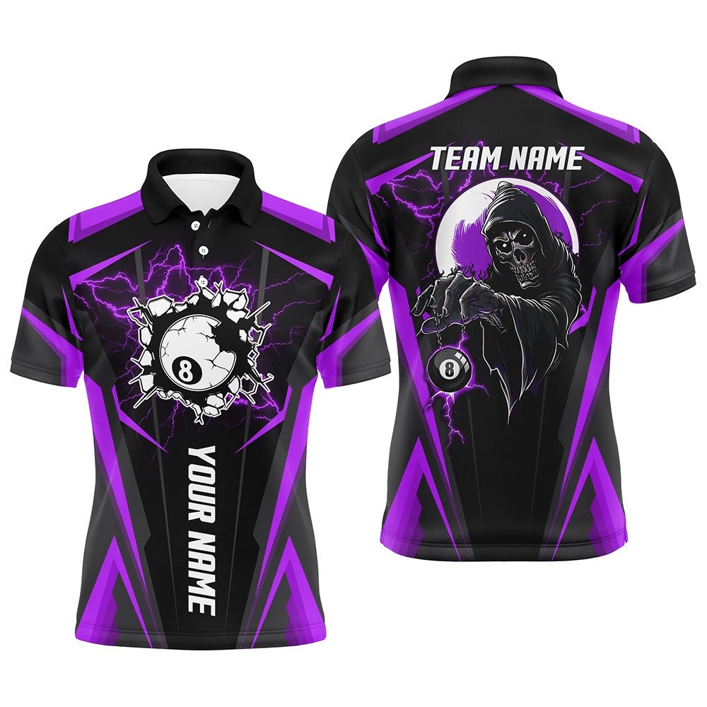 Purple Billiard Grim Reaper Polo Shirts Custom Team League Billiard Polo Shirts, Personalized Billiard Polo Shirt Purple Billiard Grim Reaper Polo Shirts Custom Team League Billiard Polo Shirts, Personalized Billiard Polo Shirt