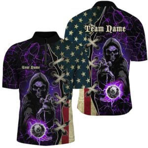 Purple Death Skeleton Lightning US Flag Billiard…
