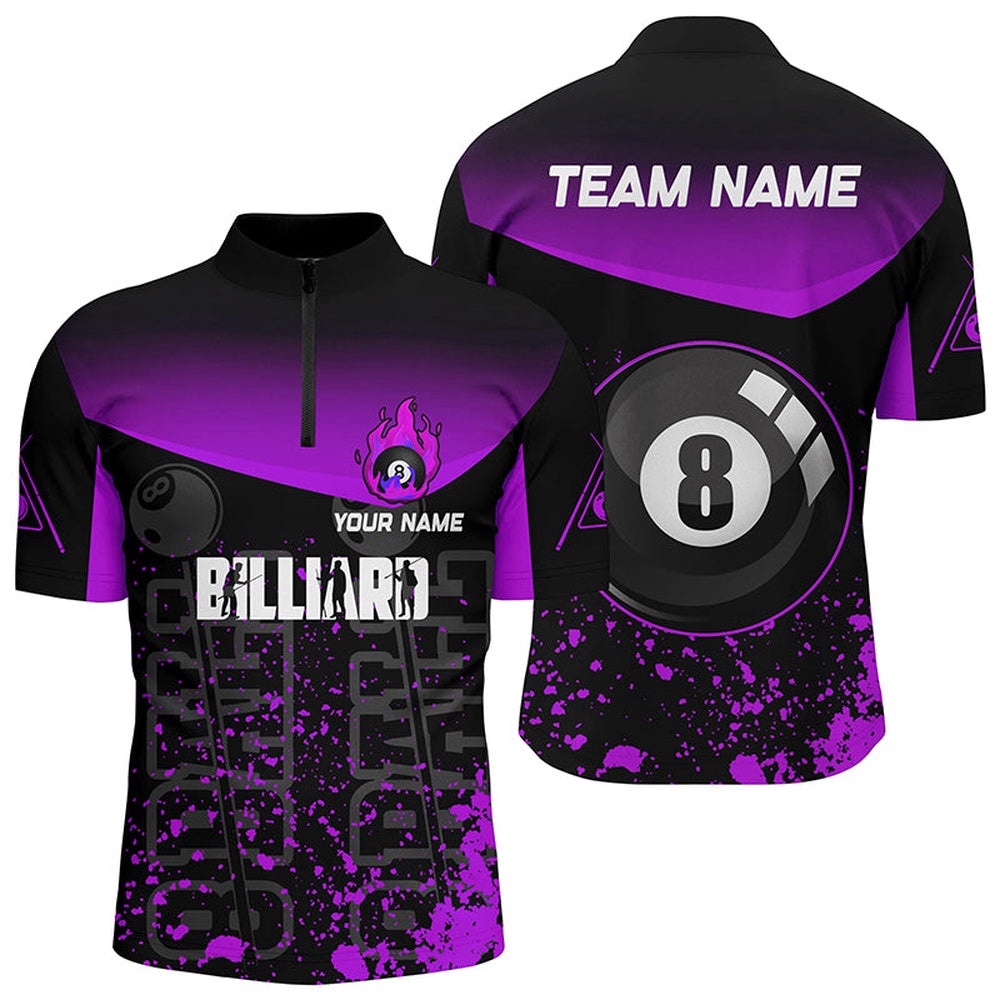 Purple Fire 8 Ball Pool 8 Ball Billiard Team Shirts, Personalized Billiard Team Jersey Shirt