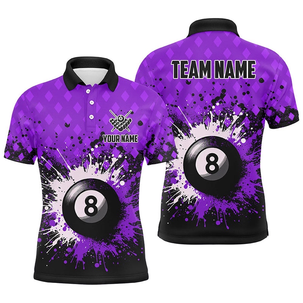 Purple Grunge 8 Ball Pool Billiards Polo Shirts Custom Billiard Team Polo Uniform, Personalized Billiard Polo Shirt Purple Grunge 8 Ball Pool Billiards Polo Shirts Custom Billiard Team Polo Uniform, Personalized Billiard Polo Shirt