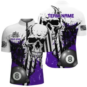 Purple Grunge Skull Billiards Shirts Custom Retro…