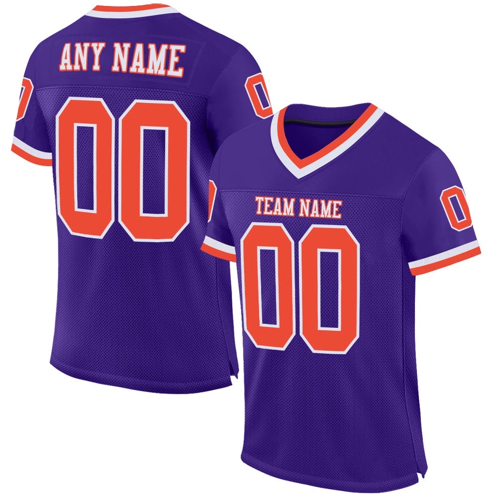 Purple Orange White Mesh Authentic Throwback Football Jersey, Personalized Football Jersey, Football Team Jersey, Football Outfits