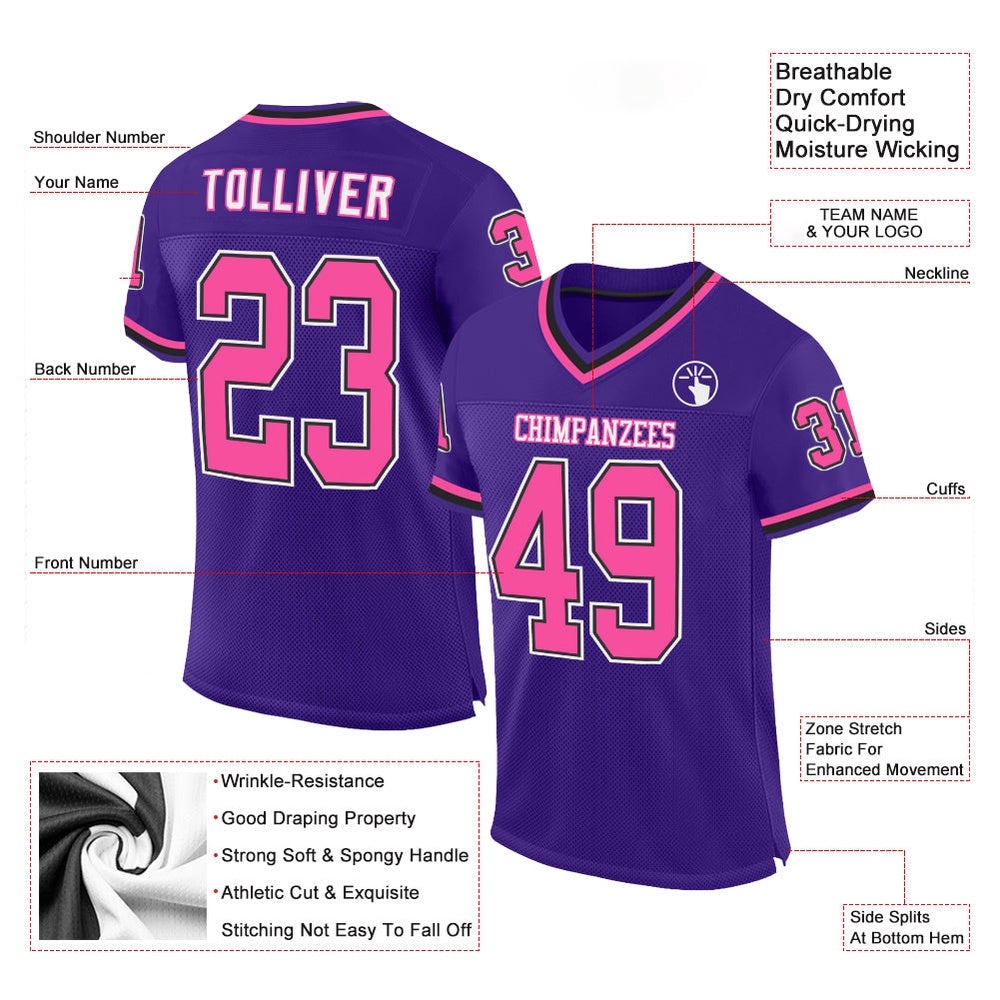 Purple Pink Black Mesh Authentic Throwback Football Jersey, Personalized Football Jersey, Football Team Jersey, Football Outfits