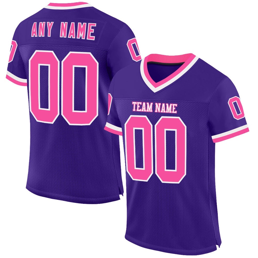Purple Pink White Mesh Authentic Throwback Football Jersey, Personalized Football Jersey, Football Team Jersey, Football Outfits