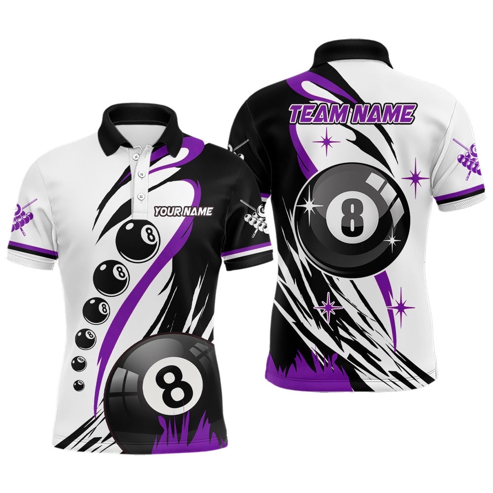 Purple Polo Billiard 8 Ball Pool Polo Shirts, Best Custom Billiard Team Shirts, Personalized Billiard Polo Shirt