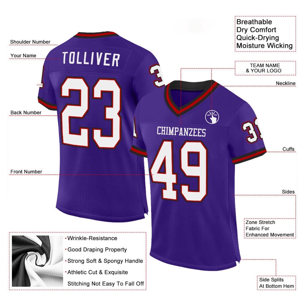 Purple Red Black Mesh Authentic Throwback Football Jersey, Personalized Football Jersey, Football Team Jersey, Football Outfits