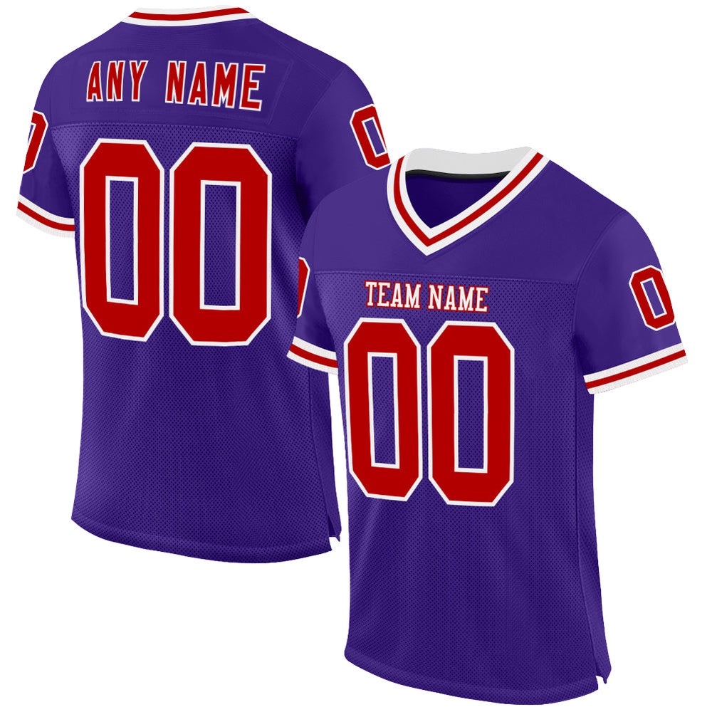 Purple Red White Mesh Authentic Throwback Football Jersey, Personalized Football Jersey, Football Team Jersey, Football Outfits