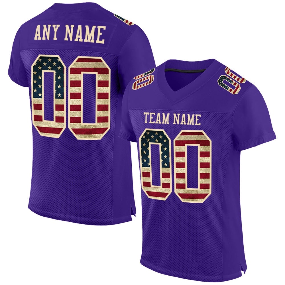 Purple Vintage USA Flag City Cream Mesh Authentic Football Jersey, Personalized Football Jersey, Football Team Jersey, Football Outfits