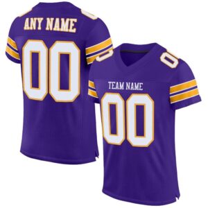 Purple White Gold Mesh Authentic Football Jersey, Personalized Football Jersey, Football Team Jersey, Football Outfits