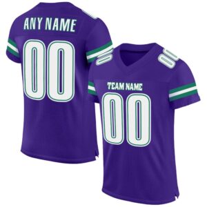 Purple White Kelly Green Mesh Authentic Football Jersey, Personalized Football Jersey, Football Team Jersey, Football Outfits