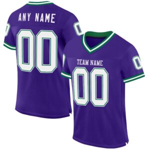 Purple White Kelly Green Mesh Authentic Throwback Football Jersey, Personalized Football Jersey, Football Team Jersey, Football Outfits