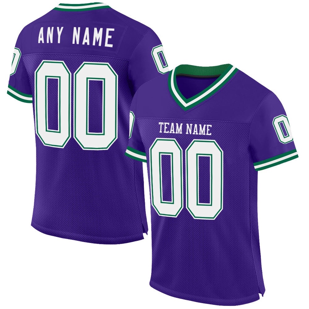 Purple White Kelly Green Mesh Authentic Throwback Football Jersey, Personalized Football Jersey, Football Team Jersey, Football Outfits
