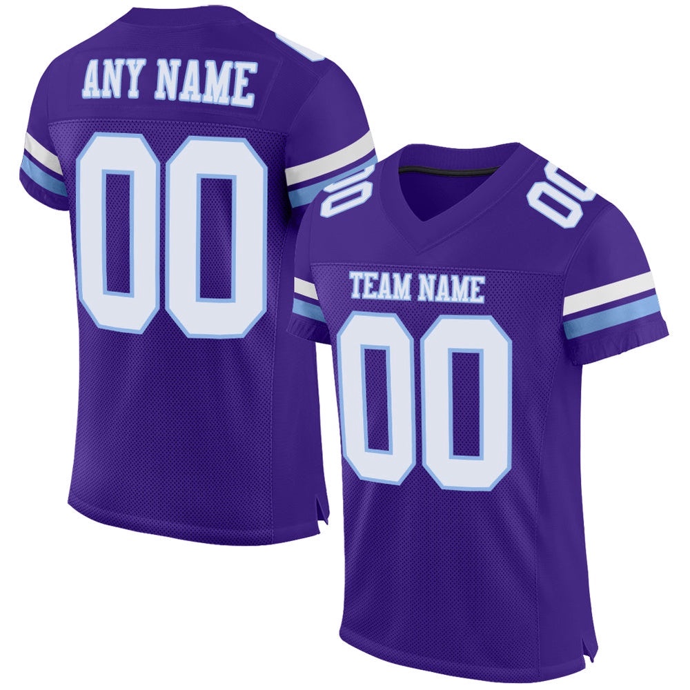 Purple White Light Blue Mesh Authentic Football Jersey, Personalized Football Jersey, Football Team Jersey, Football Outfits