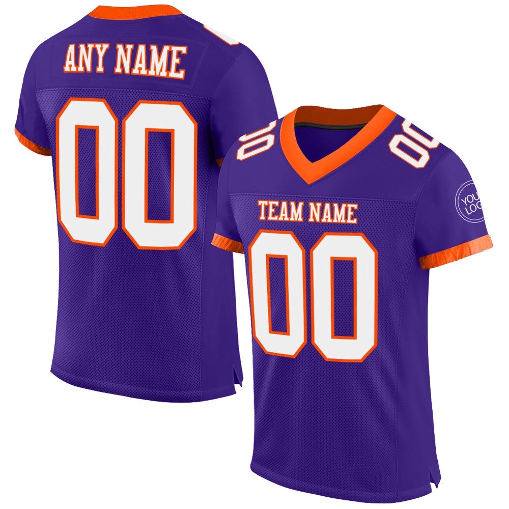 Purple White Orange Mesh Authentic Football Jersey, Personalized Football Jersey, Football Team Jersey, Football Outfits