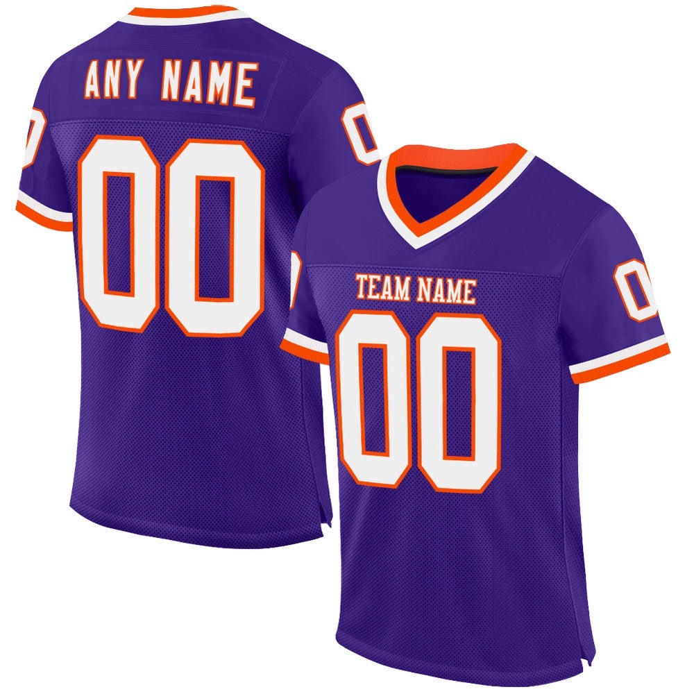 Purple White Orange Mesh Authentic Throwback Football Jersey, Personalized Football Jersey, Football Team Jersey, Football Outfits Purple White Orange Mesh Authentic Throwback Football Jersey, Personalized Football Jersey, Football Team Jersey, Football Outfits