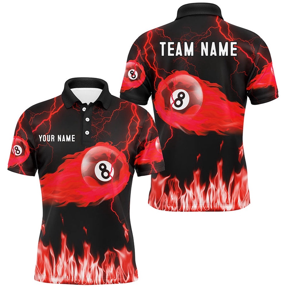 Red 8 Ball Flame Thunder Lightning Billiard Shirts, Pool Team League Shirts, Personalized Billiard Polo Shirt Red 8 Ball Flame Thunder Lightning Billiard Shirts, Pool Team League Shirts, Personalized Billiard Polo Shirt