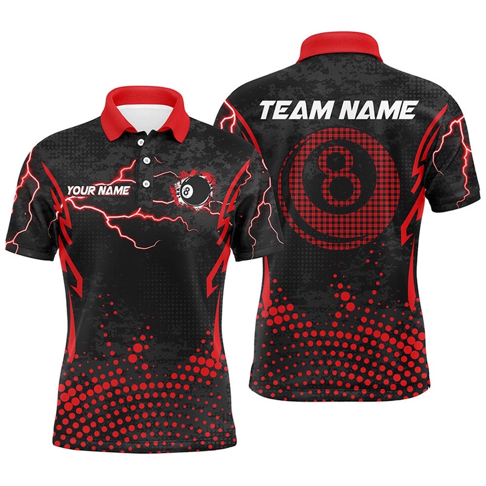 Red 8 Ball Point 3D Billiard Polo Shirts Best Custom Billiards Apparel Clothing, Personalized Billiard Polo Shirt