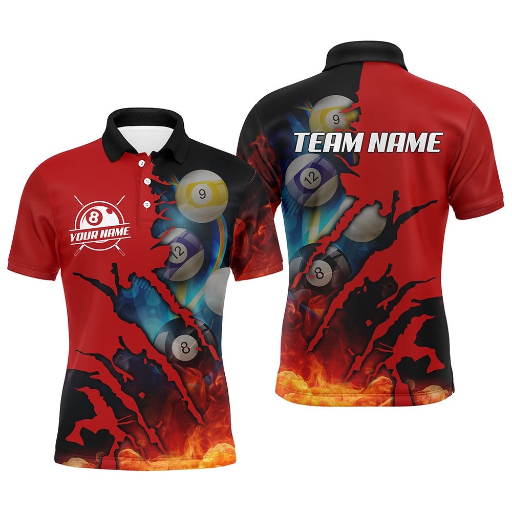 Red Billiard Balls Scratches 3D Fire Name Polo Shirts Custom Pool Player Shirts, Personalized Billiard Polo Shirt Red Billiard Balls Scratches 3D Fire Name Polo Shirts Custom Pool Player Shirts, Personalized Billiard Polo Shirt