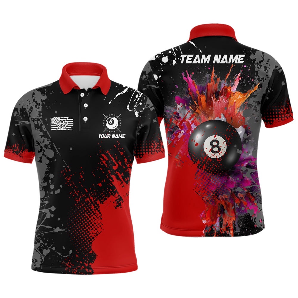 Red Billiard Paint Style Polo Shirts Custom Billiard Outfit Idea For Team, Personalized Billiard Polo Shirt Red Billiard Paint Style Polo Shirts Custom Billiard Outfit Idea For Team, Personalized Billiard Polo Shirt