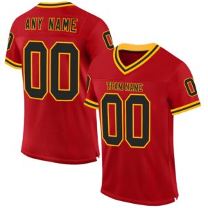 Red Black Gold Mesh Authentic Throwback Football…