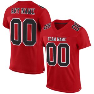 Red Black White Mesh Authentic Football Jersey,…
