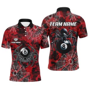 Red Camo Billiard Spider Cobweb Custom Polo…