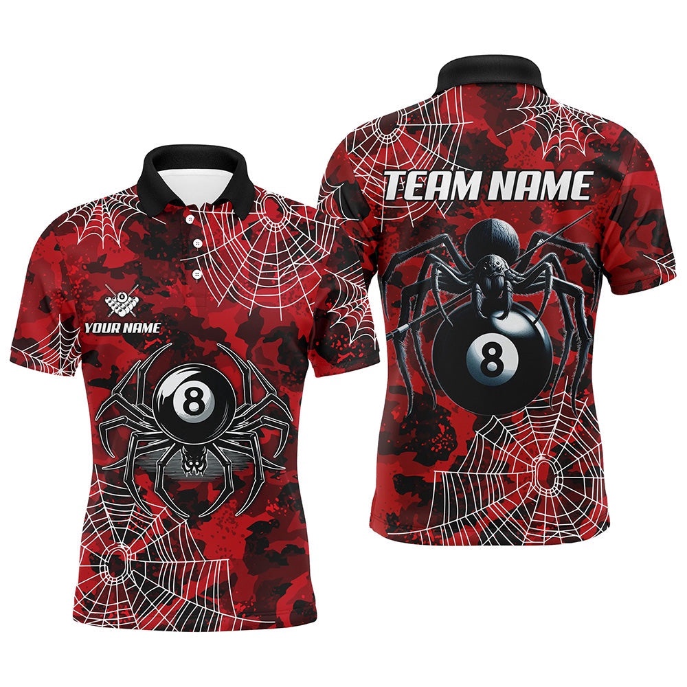Red Camo Billiard Spider Cobweb Custom Polo & Polo Shirts, Unique 8 Ball Pool Polo, Personalized Billiard Polo Shirt