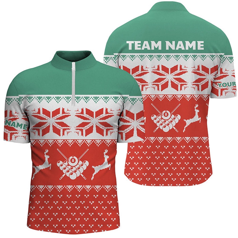 Red Christmas Shirts Custom Full Printing Funny Billiard Christmas Jersey Shirts, Personalized Billiard Team Jersey Shirt