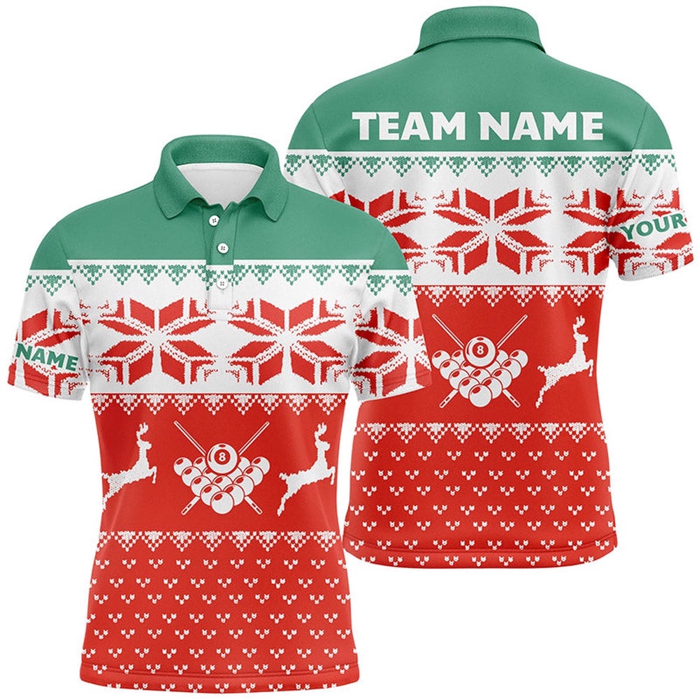 Red Christmas Shirts Custom Full Printing Funny Billiard Christmas Polo Shirts, Personalized Billiard Polo Shirt