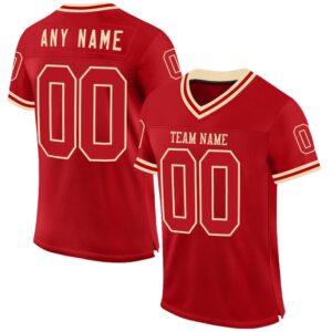 Red Cream Mesh Authentic Throwback Football Jersey,…