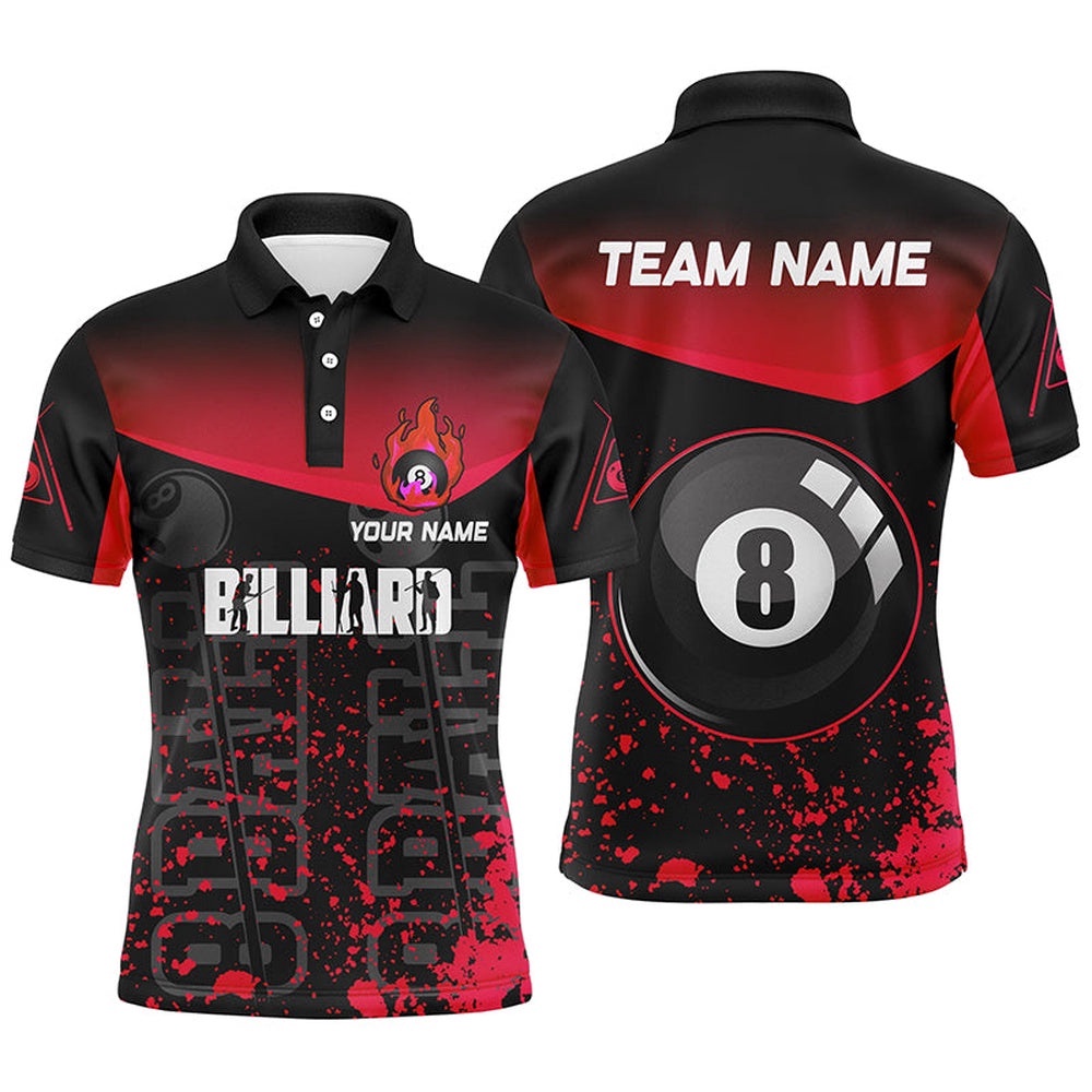 Red Fire 8 Ball Pool Custom 8 Ball Billiard Team Shirts, Personalized Billiard Polo Shirt