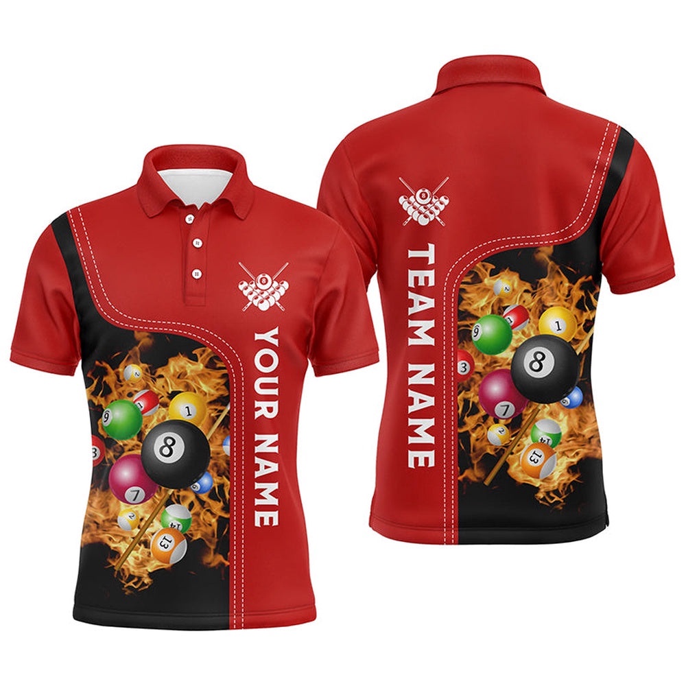Red Fire Pool Balls Custom 3D Billiard Team Polo, Personalized Billiard Polo Shirt