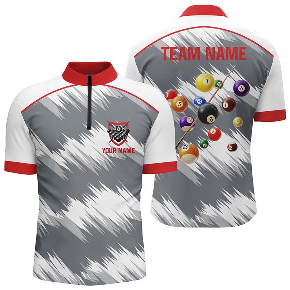 Red Grey Billiard Balls 3D Jersey Shirts, Custom 8 Ball Billiard Team Jerseys, Personalized Billiard Team Jersey Shirt Red Grey Billiard Balls 3D Jersey Shirts, Custom 8 Ball Billiard Team Jerseys, Personalized Billiard Team Jersey Shirt