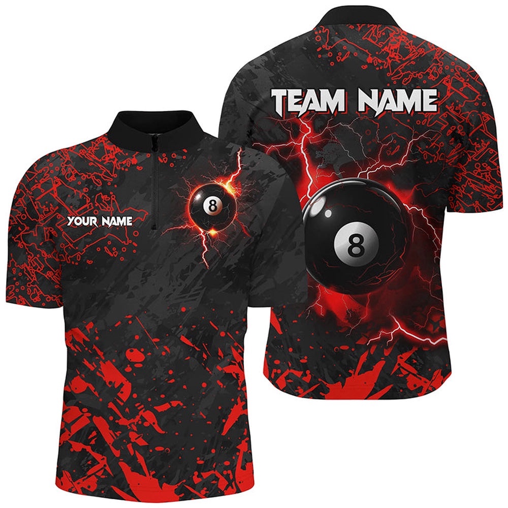Red Grunge 8 Ball Pool Thunder Lightning Jersey Shirts Custom Team League Billiard Jersey Attire, Personalized Billiard Team Jersey Shirt Red Grunge 8 Ball Pool Thunder Lightning Jersey Shirts Custom Team League Billiard Jersey Attire, Personalized Billiard Team Jersey Shirt