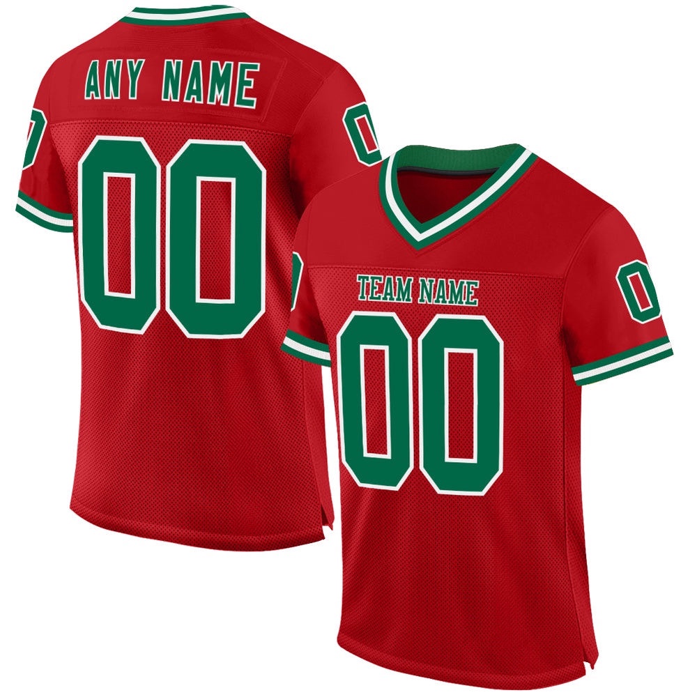 Red Kelly Green White Mesh Authentic Throwback Football Jersey, Personalized Football Jersey, Football Team Jersey, Football Outfits